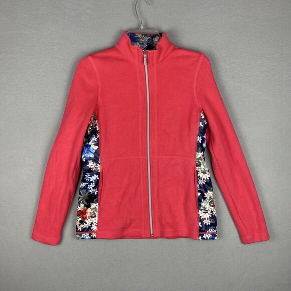 Tommy Bahama Floral Collar And Sides Full Zip Sweater Knit Jacket Small Pink - Picture 1 of 7